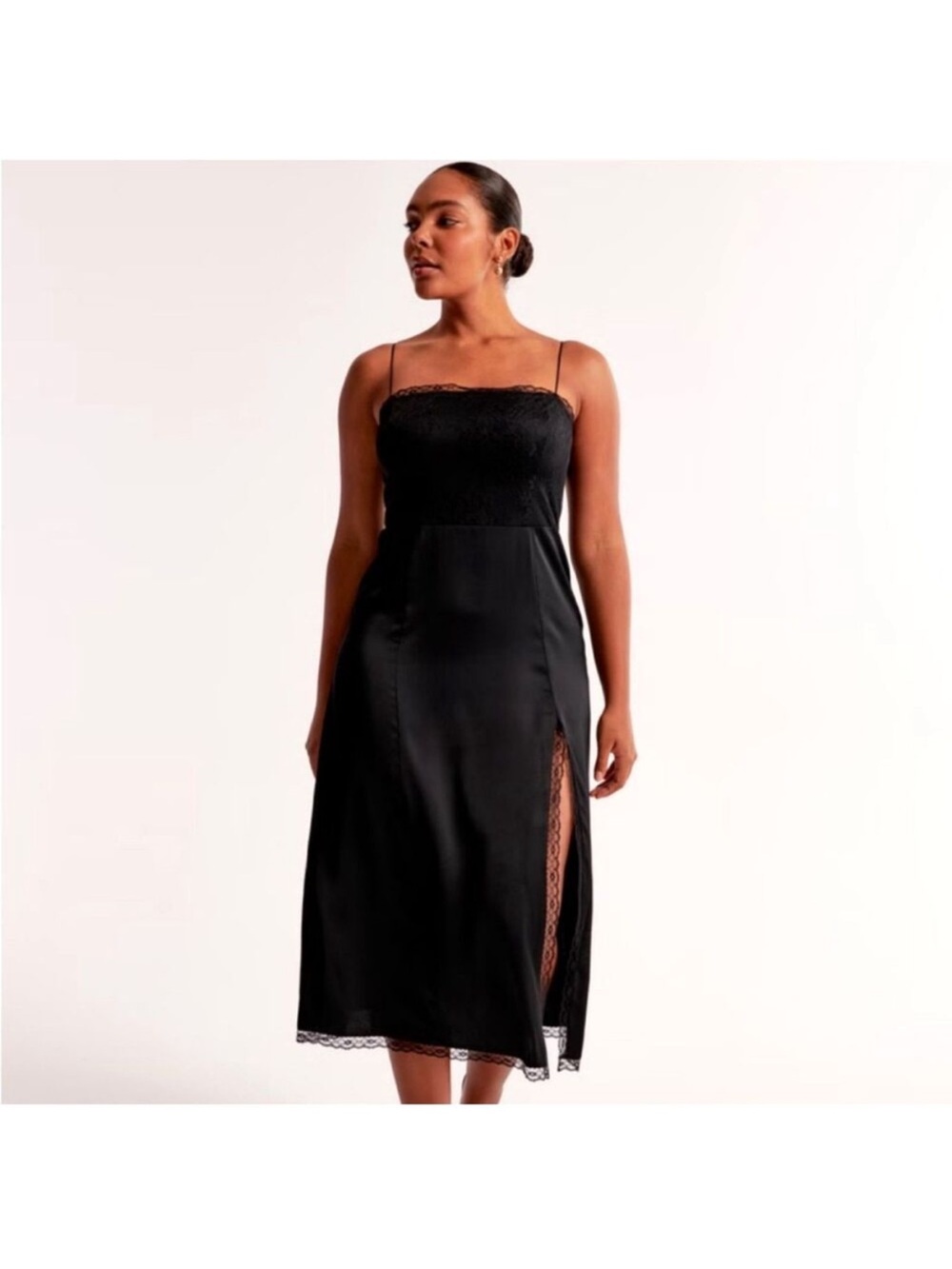 Abercrombie and Fitch Black Lace-Trim Slip Dress with Side Slit size small New